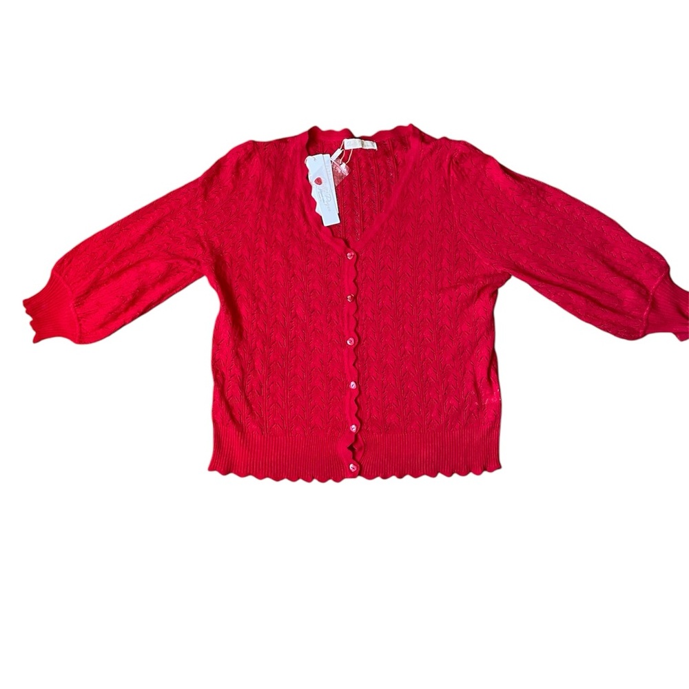 Belle Pogue Red Heart Knitted Cardigan Sweater | Large
